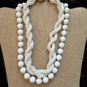 Vintage & Elegant White Beaded & Twisted Necklace Set